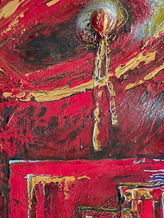 MJJOOAK Other - Original Abstract Red and Gold Texture Painting With Changes...